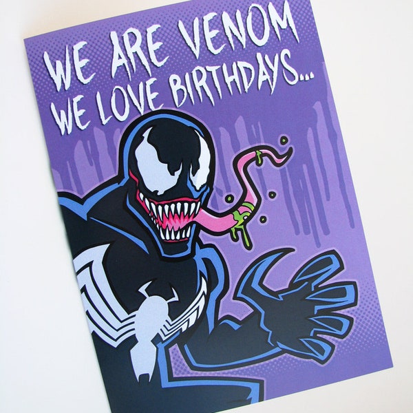 Venom Birthday Card - Professional Quality Marvel Comics Greeting Card - 5" x 7" Funny Spider-Man Card