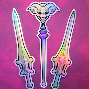 Pegatinas holográficas MOTU: Espada del poder, Bastón de Skeletor, She-Ra Metallic - Calcomanías Masters of the Universe para computadora portátil, patineta, vehículo