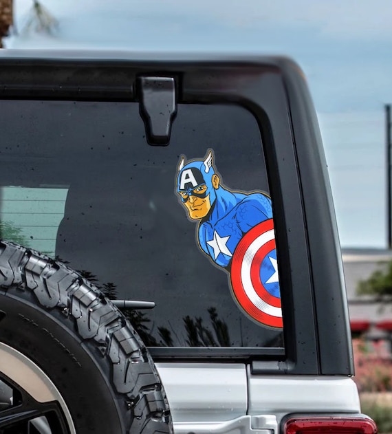 Captain America Peeking Sticker – Transparent Marvel Decal, 9.75