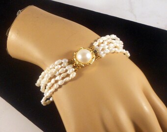 Grey// White Shades Five Strand Faux Biwa Pearl Necklace