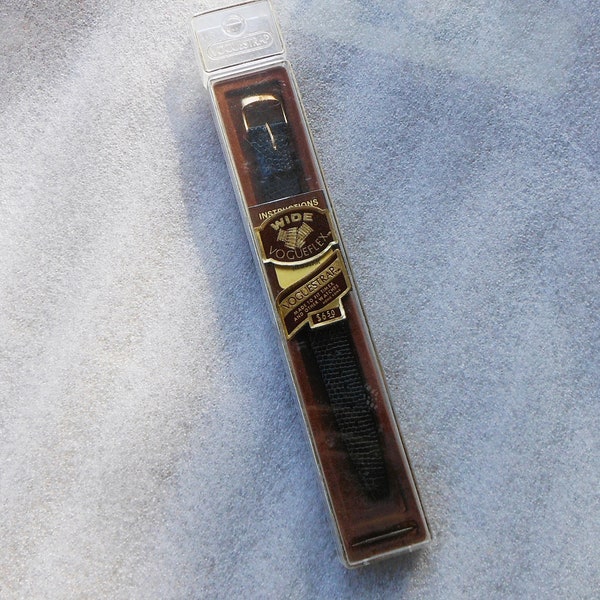 New Old Stock Watch Strap by Voguestrap - Black Faux Snakeskin With Gold Buckle In Original Packaging