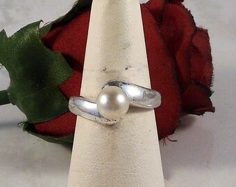 Sterling Silver Faux Pearl Ring Size 6 1/2 - Feminine, Petite -  Great Gift - Free Shipping Within the USA