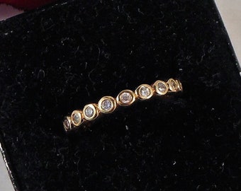 Gold Electroplate Over Sterling Silver Eternity Band Ring With CZ Stones - Ring Size 7 - Stack Ring, Wedding Band - Free Shipping in the USA