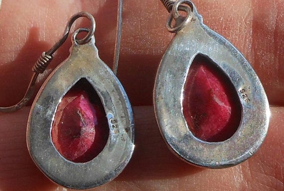 Sterling Silver Ruby Dangle Earrings - Large Piec… - image 5
