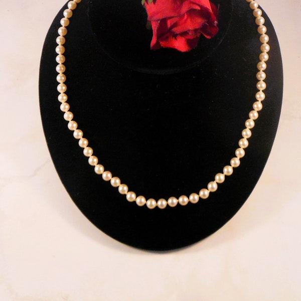 Lovely Faux Pearl Longer Necklace With Sterling Silver Closure - Good Quality Faux Pearls Knotted Between - 24" Length