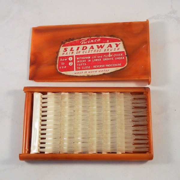 Vintage Twinco Slidaway Compact Hair or Clothes Brush Made in England - Travel Purse Brush - Very Collectible - Free Shipping In the USA