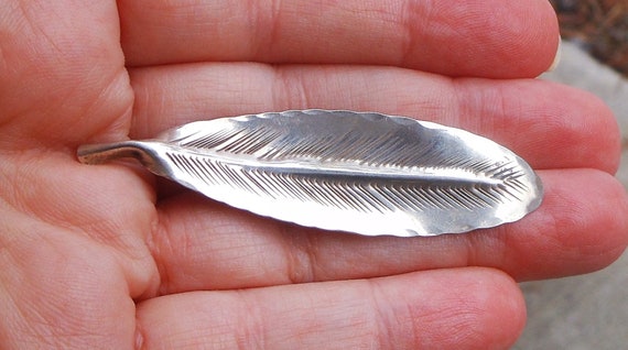 Vintage Sterling Silver Feather Brooch Made by St… - image 4