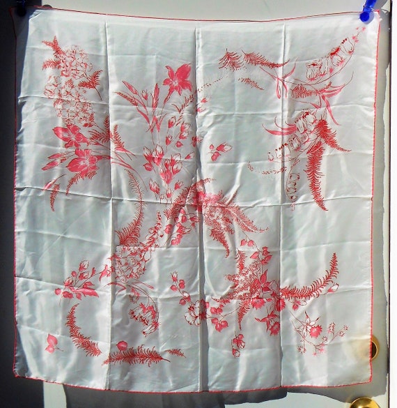 Lovely Scarf With Pink Flower Design on White Bac… - image 3