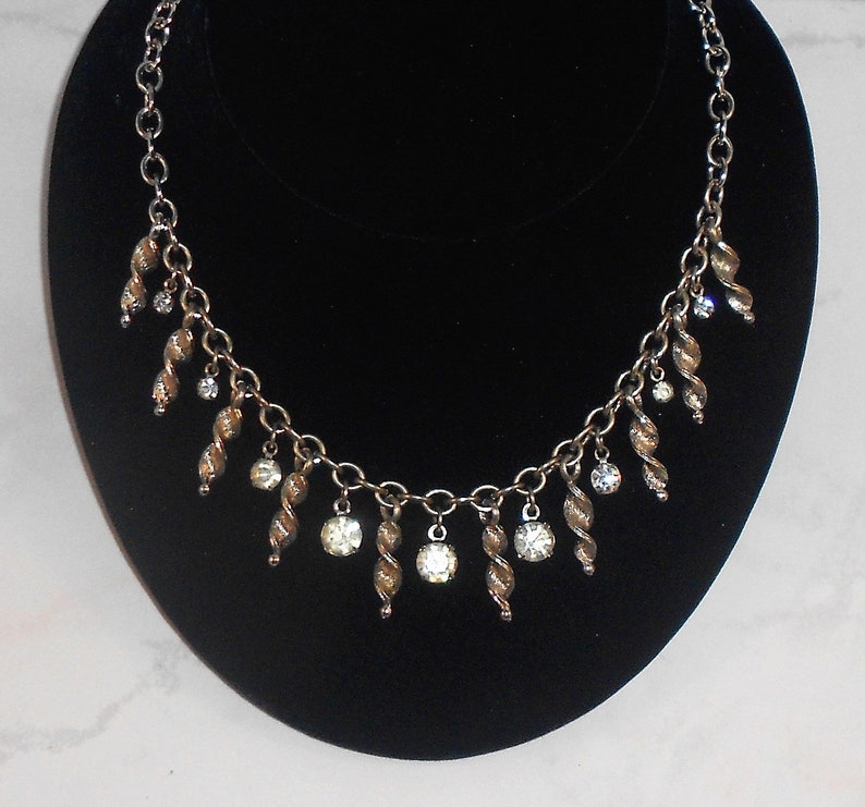 Retro Mid-Century Free Shipping Adjustable Length Sparkling Rhinestones /& Twisted Dangles Vintage Rhinestone Choker Necklace