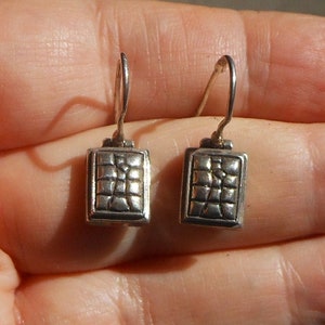 Unique Sterling Silver Earrings - Quilted on Top With Genuine Colorful Gemstones Inlaid On Sides & Bottom