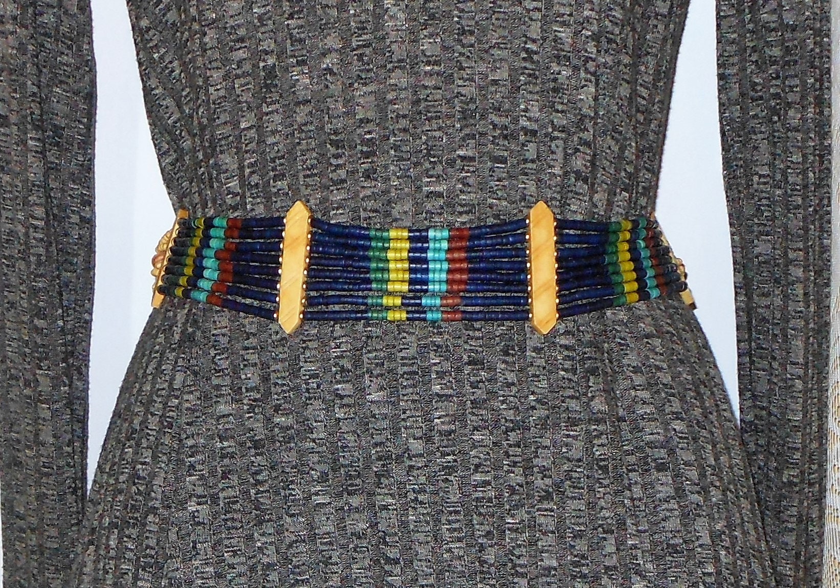 Boho Beaded Belt With Leather Ends - Colorful Multi-strand  display picture 2