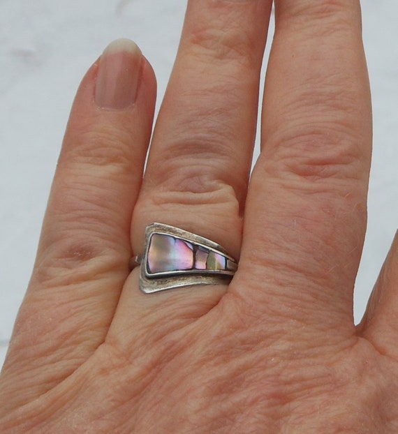 Sterling Silver Abalone Inlaid Wrap Ring Size 8 (… - image 3