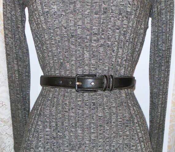Nine West Black Leather Belt With White Stitching & Silver  display picture 3
