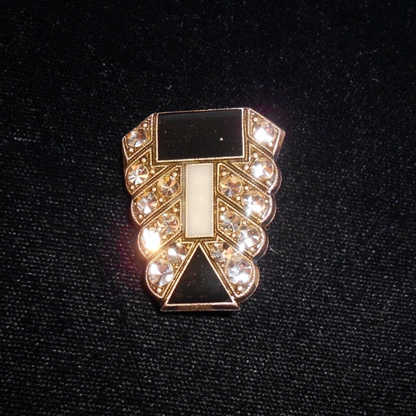Spilla Vintage o Pin Art Deco onice madreperla strass con Trombone chiusura 1920 ' s Vintage
