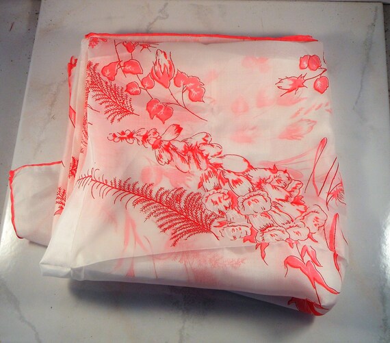 Lovely Scarf With Pink Flower Design on White Bac… - image 2