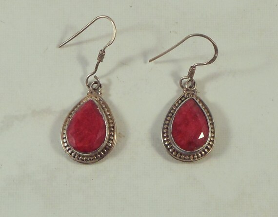 Sterling Silver Ruby Dangle Earrings - Large Piec… - image 3