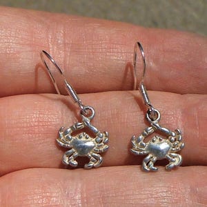 Sterling Silver Crab Dangle Earrings - Cute Little Crab Earrings - Fun Whimsical Earrings - Cancer Zodiac Crab Symbol July Birthdays
