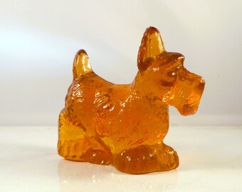 Vintage Amber Glass Scottie Dog Figurine - Solid Glass - For Dog Lovers