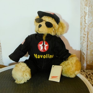 Texaco Havoline &quot;Speedy&quot; Teddy Bear In Racing Suit With Sunglasses - Cute Stuffed Bear Made by Monkey Island Bears & Friends, Oklahoma