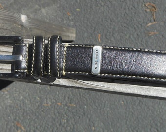 Nine West Black Leather Belt With White Stitching & Silver 