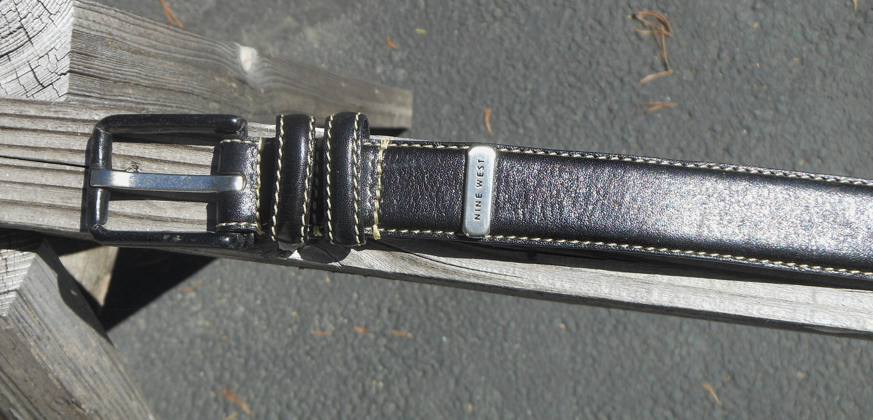 Nine West Black Leather Belt With White Stitching & Silver  display picture 3