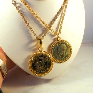 Gold Clad Eisenhower Dollar Necklace On Heavy Gold Tone Chain - Your Choice - Unisex Necklace