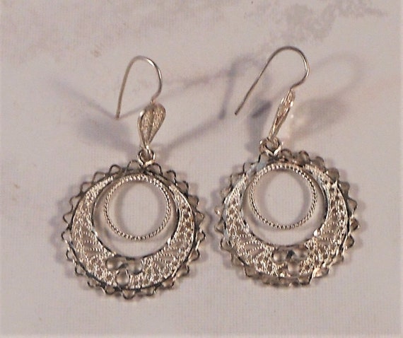 Sterling Silver Filigree Dangle Earrings - Round … - image 3