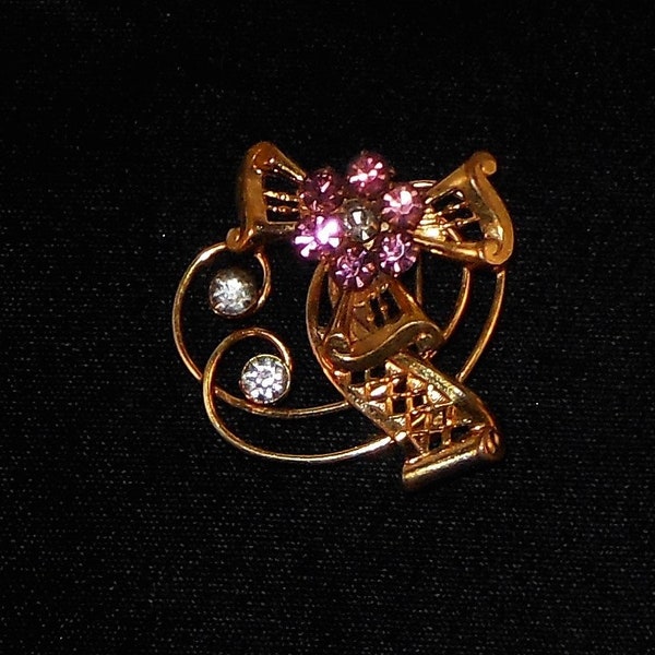 Vintage Harry Iskin Brooch or Pin 12K Gold Filled - Pretty Rhinestone Studded Brooch - Free Shipping Within the USA