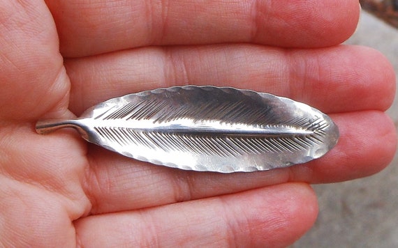 Vintage Sterling Silver Feather Brooch Made by St… - image 2