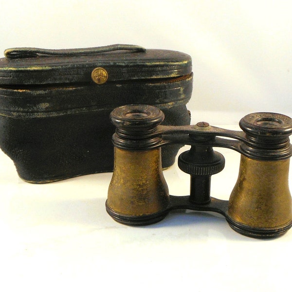 Antique Opera Glasses or Mini Binoculars Made by LeMaire Fabt Paris With Antique Leather Carry Case