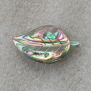 Sterling Silver Abalone Encrusted Pin In the Form of a Leaf Made in Mexico - Rainbow Abalone - Accent Pin - Gift for Her