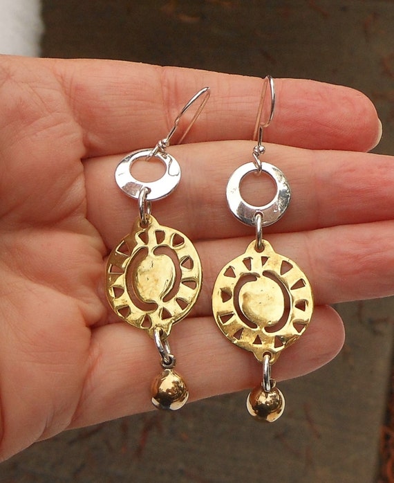 Sterling Silver & Brass Long Dangle Earrings - Lon