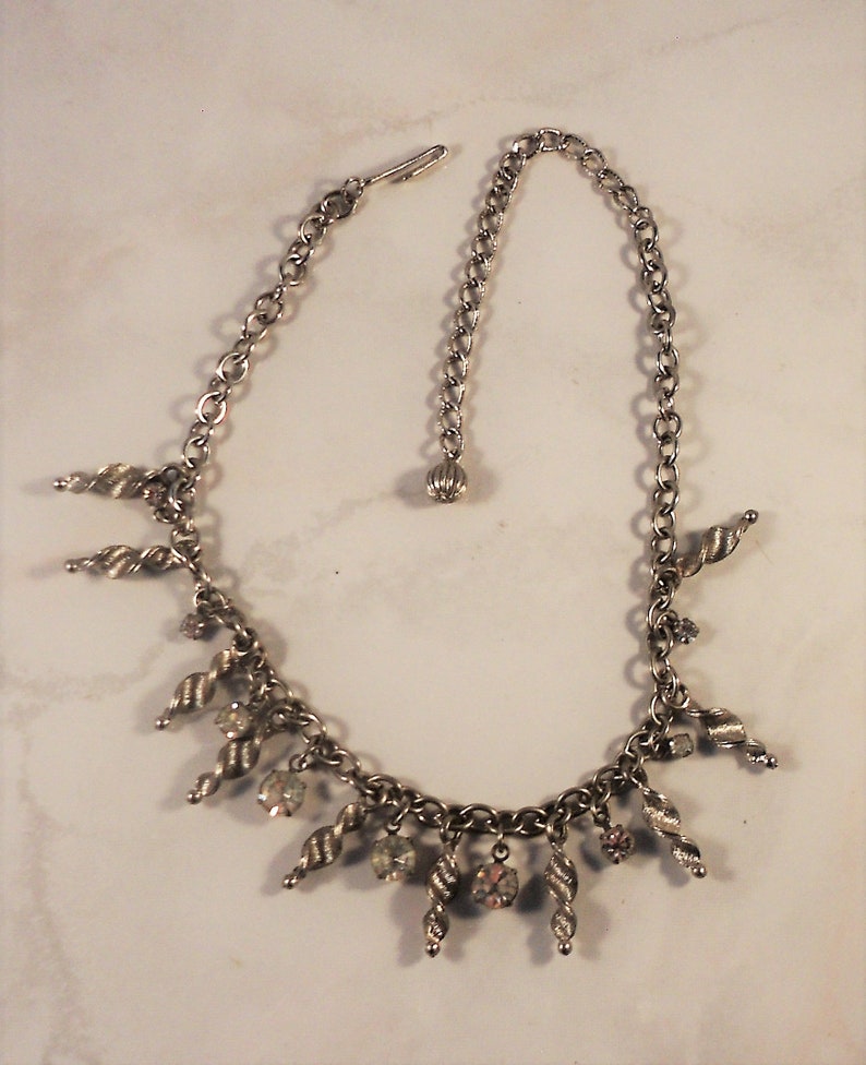 Retro Mid-Century Free Shipping Adjustable Length Sparkling Rhinestones /& Twisted Dangles Vintage Rhinestone Choker Necklace