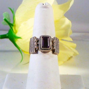 Sterling Silver Amethyst Ring - Unique Textured Design With No Prongs - Ring Size 6 1/4 - February Birthstone - Gift for Her
