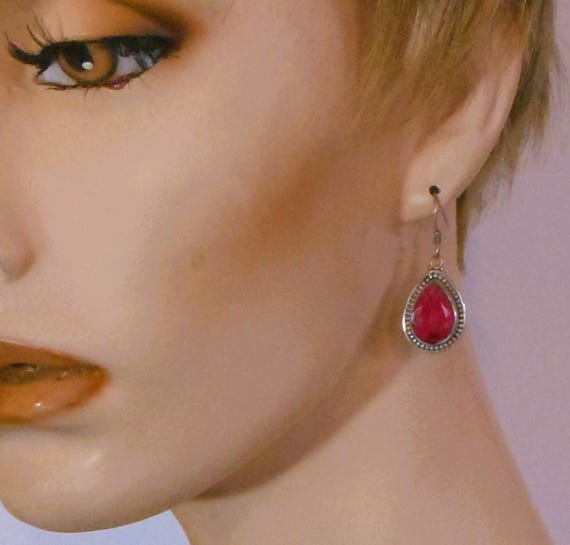 Sterling Silver Ruby Dangle Earrings - Large Piec… - image 4