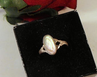 Petite Sterling Silber Abalone Ring Größe 5 1/2 - Rechte Hand oder Pinky Ring mit leuchtenden Abalone Shell