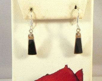 Petite Sterling Silver Onyx Earrings With Inlaid Pieces of Onyx - Classic Silver and Black - Everyday Earrings - Gift for Her