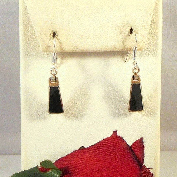 Petite Sterling Silver Onyx Earrings With Inlaid Pieces of Onyx - Classic Silver and Black - Everyday Earrings - Gift for Her