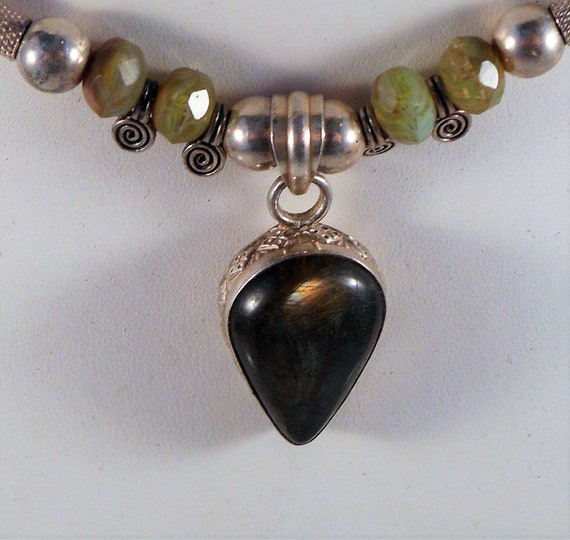 Artisan Sterling Silver Necklace With Labradorite… - image 4