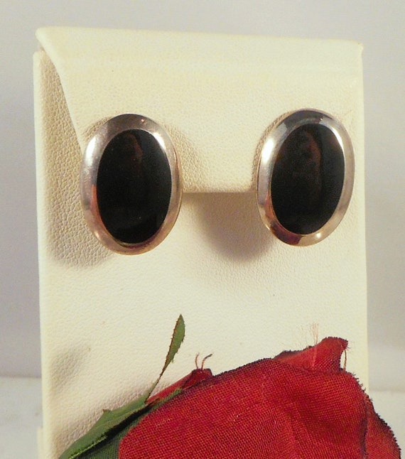 Sterling Silver Onyx Button Earrings - Classic Sil