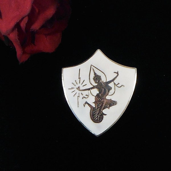 Vintage Sterling Silver & White Enamel Siam Brooch or Pin Signed SIAM STERLING