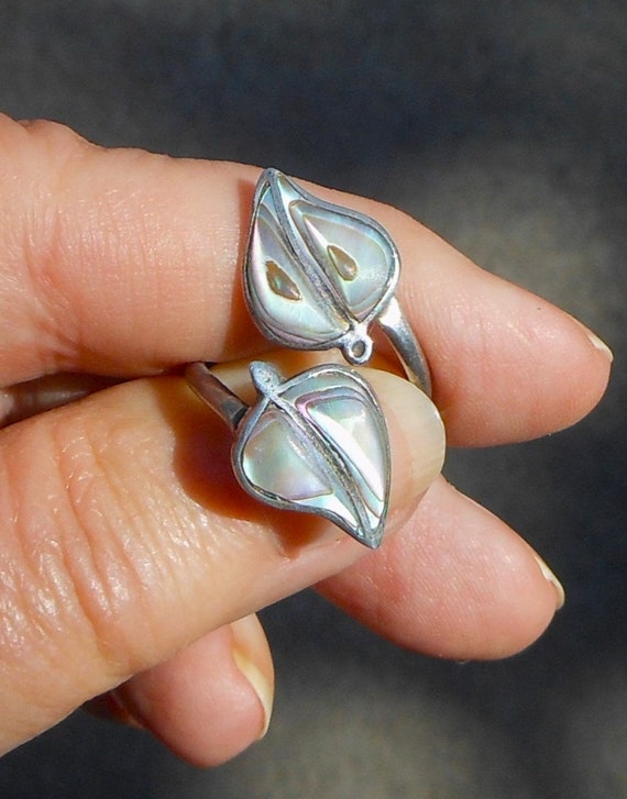 Sterling Silver Abalone Inlaid Wrap Ring Size 6 1… - image 2