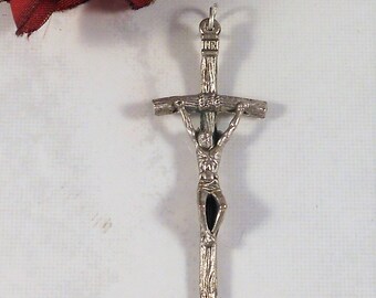 Vintage 34x21mm Silver Plated Brass Crucifix Pendant Made in Italy Qty 1 