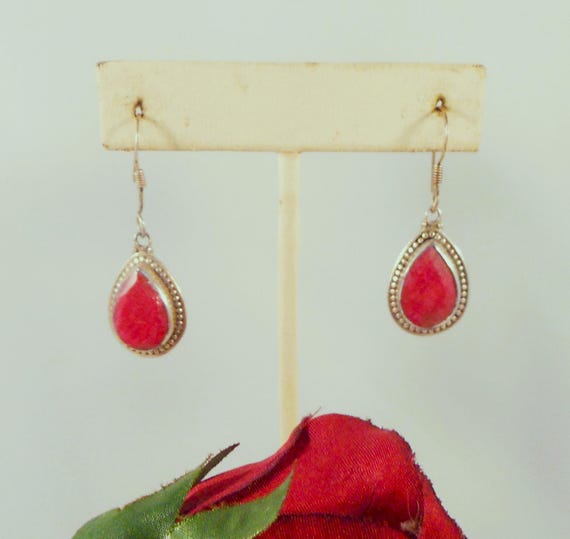 Sterling Silver Ruby Dangle Earrings - Large Piec… - image 2