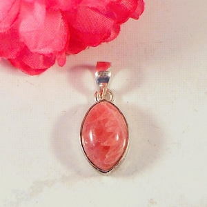 Sterling Silver Pendant With Lovely Piece of Rhodochrosite - Great Colors of Pink - Natural Gemstone - Gift For Her