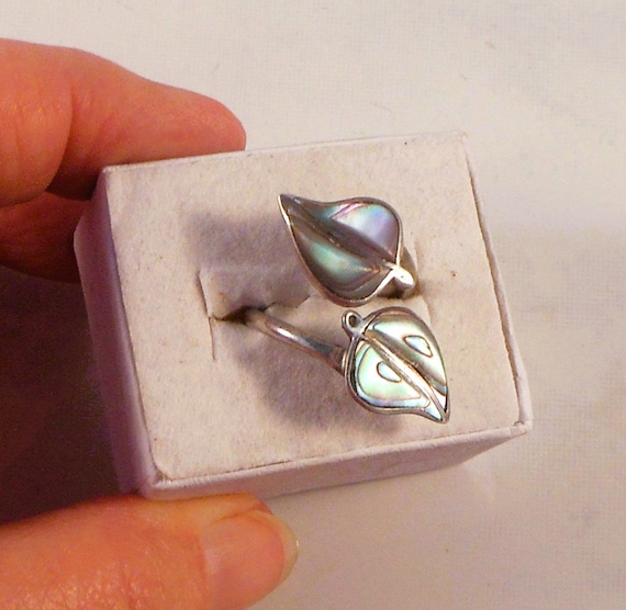 Sterling Silver Abalone Inlaid Wrap Ring Size 6 1… - image 1