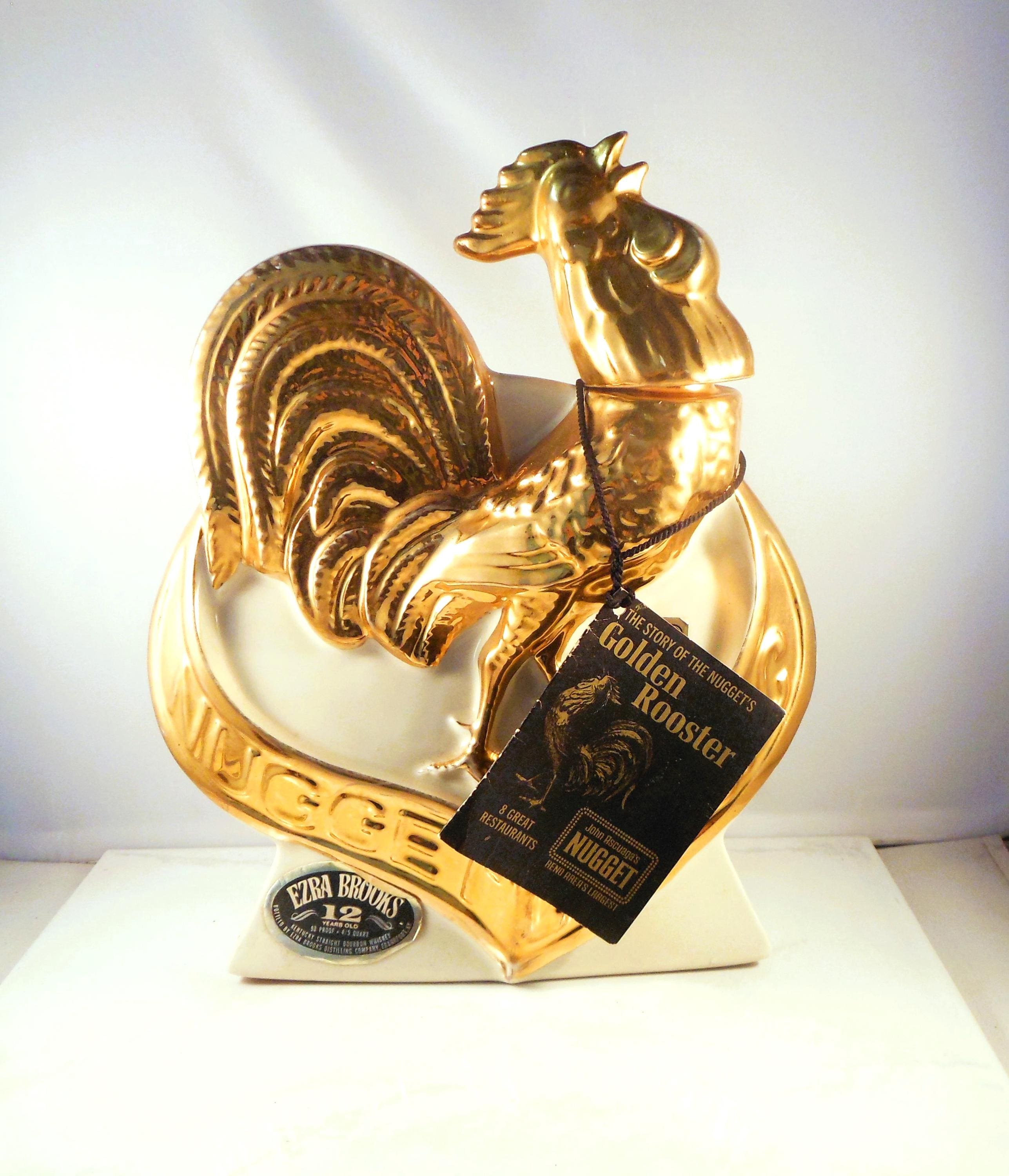 1970 Erza Brooks 24K Gold Rooster John Asguaca's Nugget Whiskey