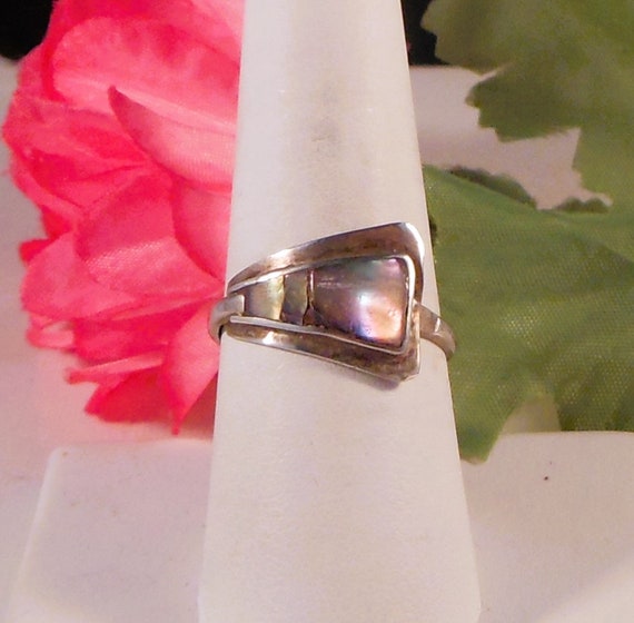 Sterling Silver Abalone Inlaid Wrap Ring Size 8 (… - image 2