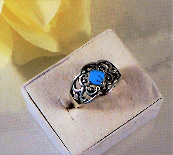 Sterling Silver Ring With Simulated Turquoise US … - image 1