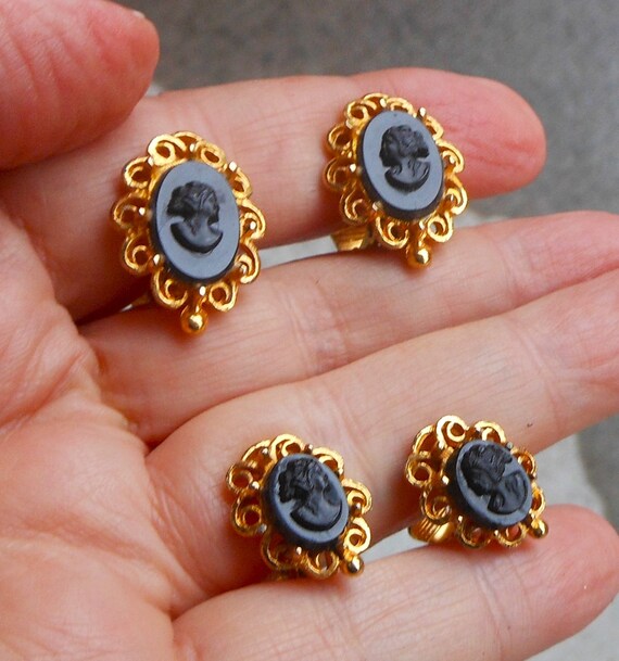 Lot of 2 Sets of Cameo Clip On Earrings - Cameos … - image 1